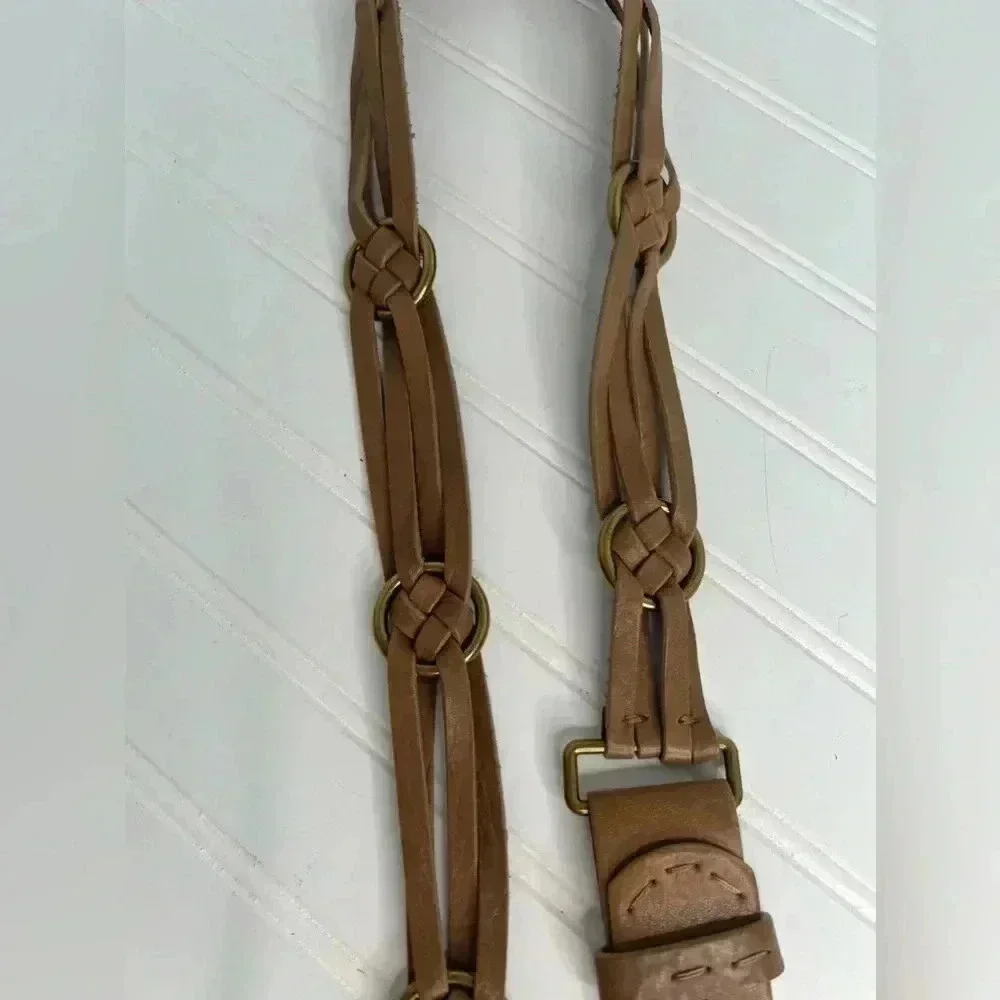 Braided Bohemian Leather Belt Brass Rings‎ details